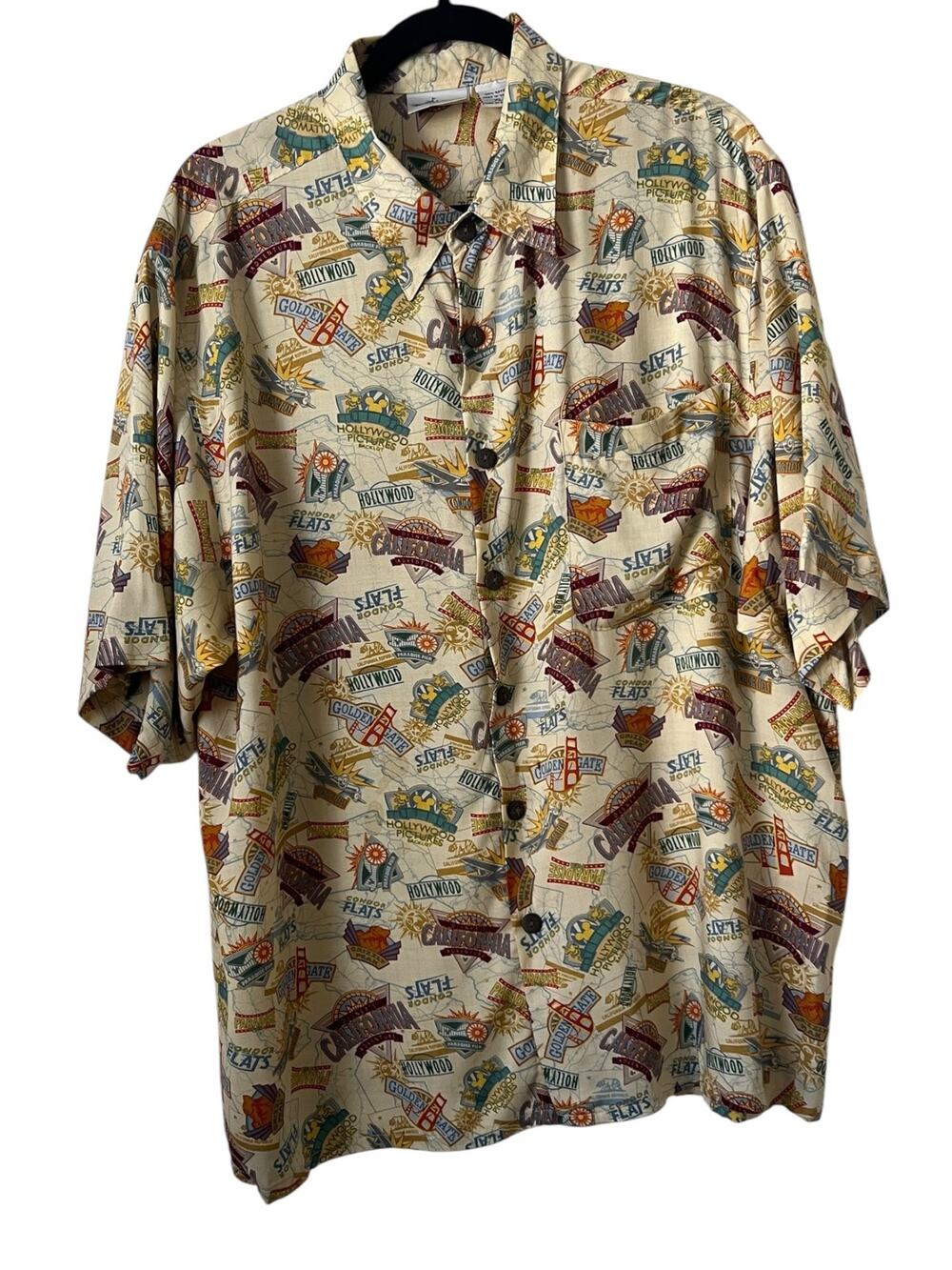 Disneyland Resort Vintage Road Sign Print Button Down Shirt Size XL